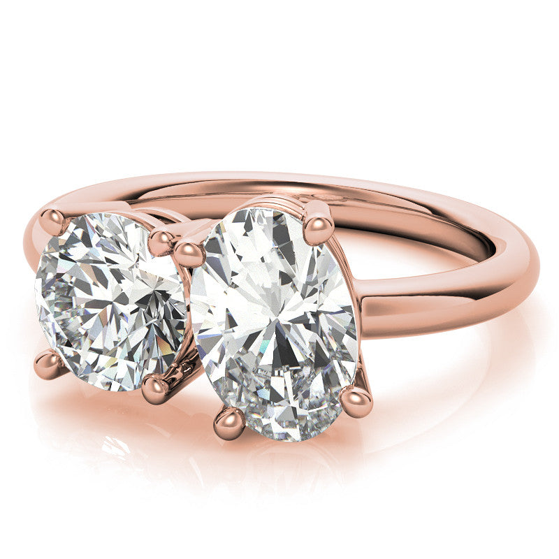Unique Round and Oval 2-Stone Moissanite Engagement Ring