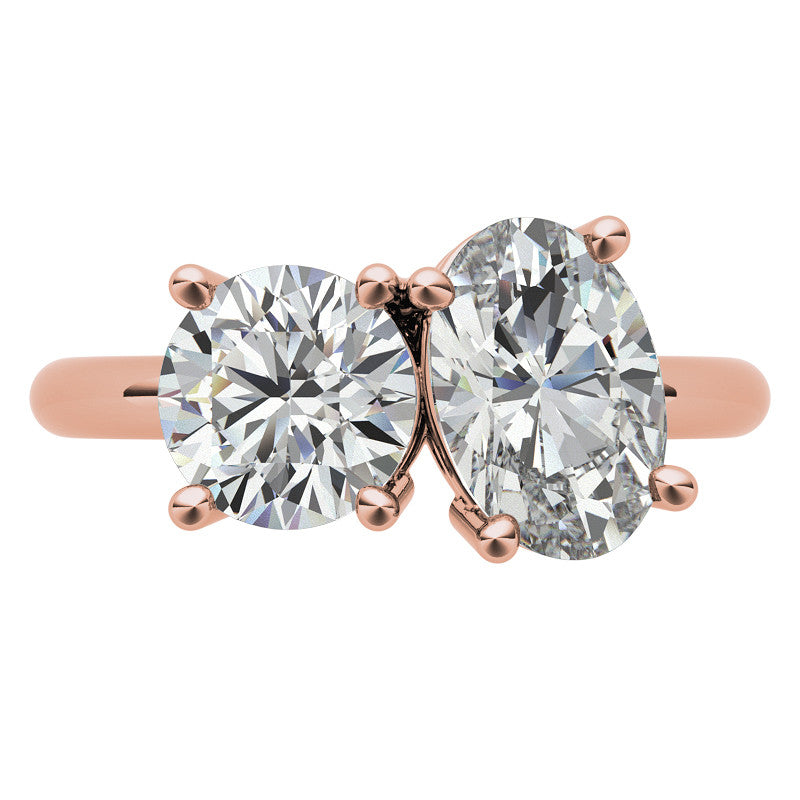Unique Round and Oval 2-Stone Moissanite Engagement Ring