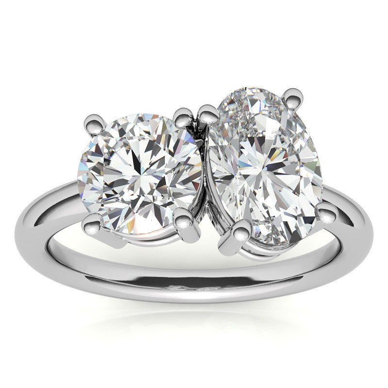 Unique Round and Oval 2-Stone Moissanite Engagement Ring