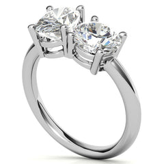 Unique Round and Oval 2-Stone Moissanite Engagement Ring