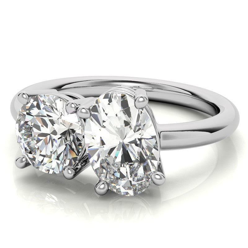 Unique Round and Oval 2-Stone Moissanite Engagement Ring