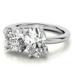 Unique Round and Oval 2-Stone Moissanite Engagement Ring