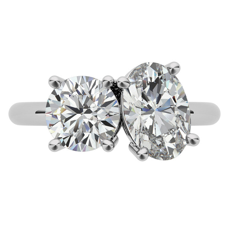 Unique Round and Oval 2-Stone Moissanite Engagement Ring