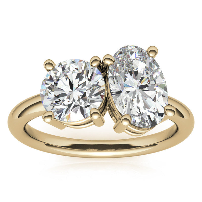 Unique Round and Oval 2-Stone Moissanite Engagement Ring