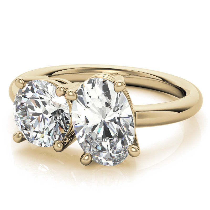 Unique Round and Oval 2-Stone Moissanite Engagement Ring