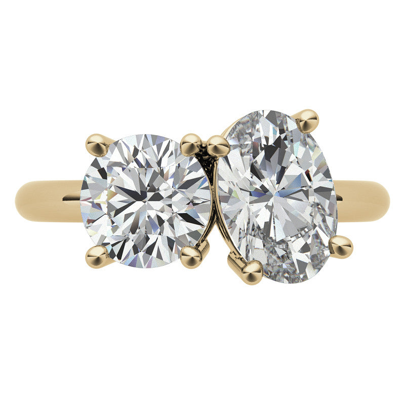 Unique Round and Oval 2-Stone Moissanite Engagement Ring