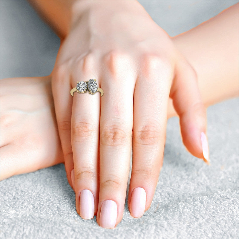 Unique Round and Oval 2-Stone Moissanite Engagement Ring