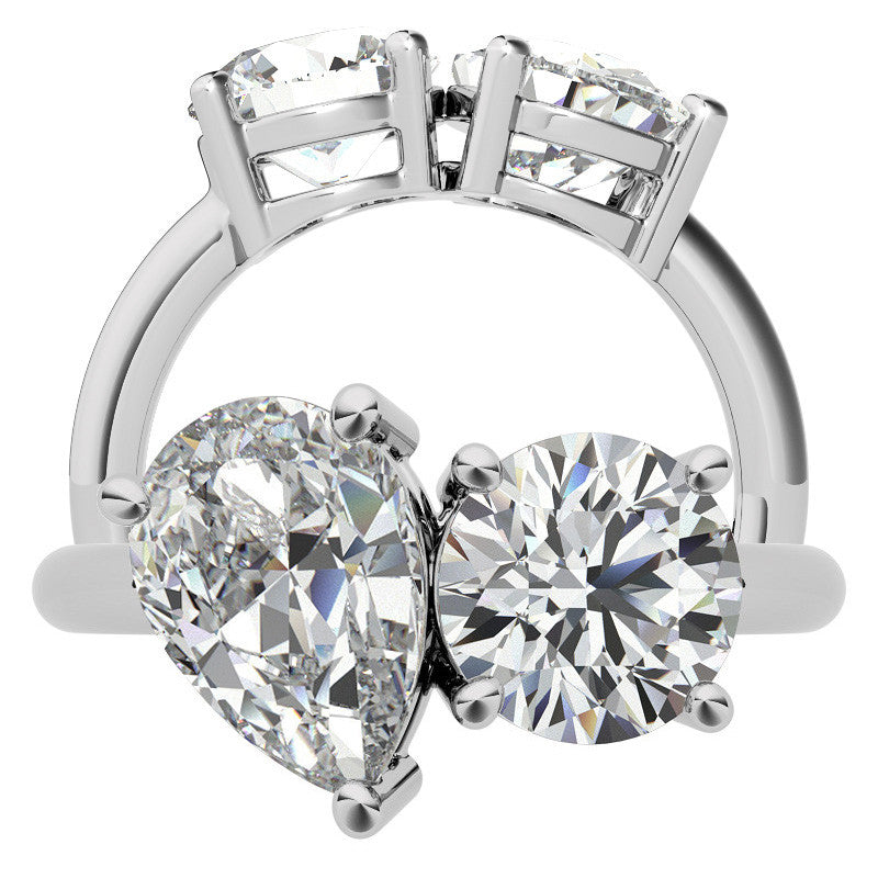 Unique Round and Pear 2-Stone Moissanite Engagement Ring