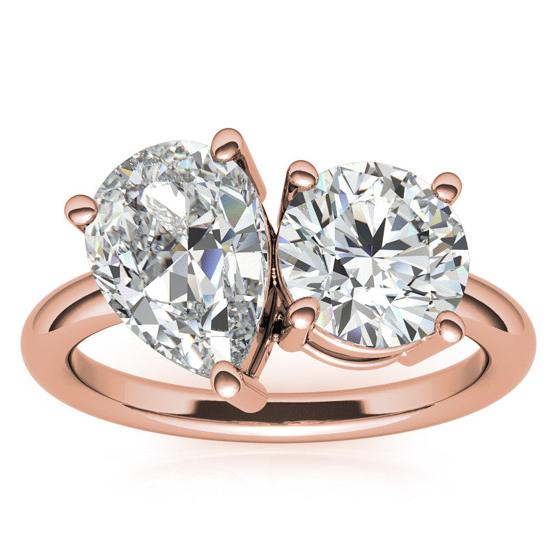Unique Round and Pear 2-Stone Moissanite Engagement Ring