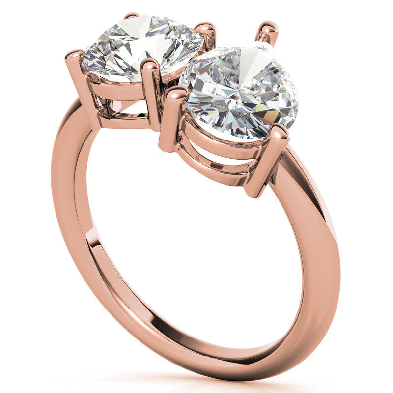 Unique Round and Pear 2-Stone Moissanite Engagement Ring
