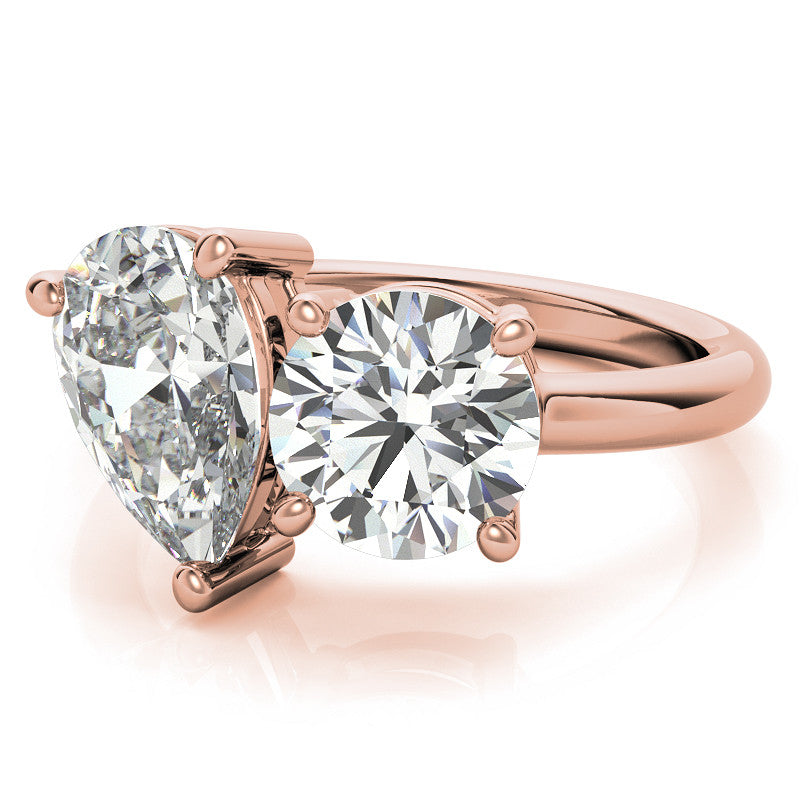 Unique Round and Pear 2-Stone Moissanite Engagement Ring