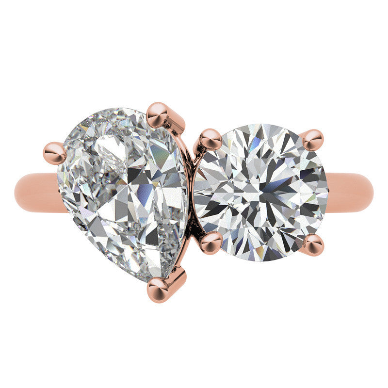 Unique Round and Pear 2-Stone Moissanite Engagement Ring