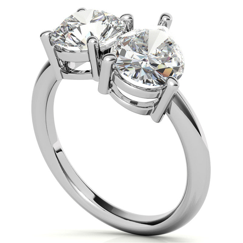Unique Round and Pear 2-Stone Moissanite Engagement Ring