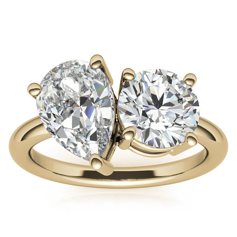 Unique Round and Pear 2-Stone Moissanite Engagement Ring