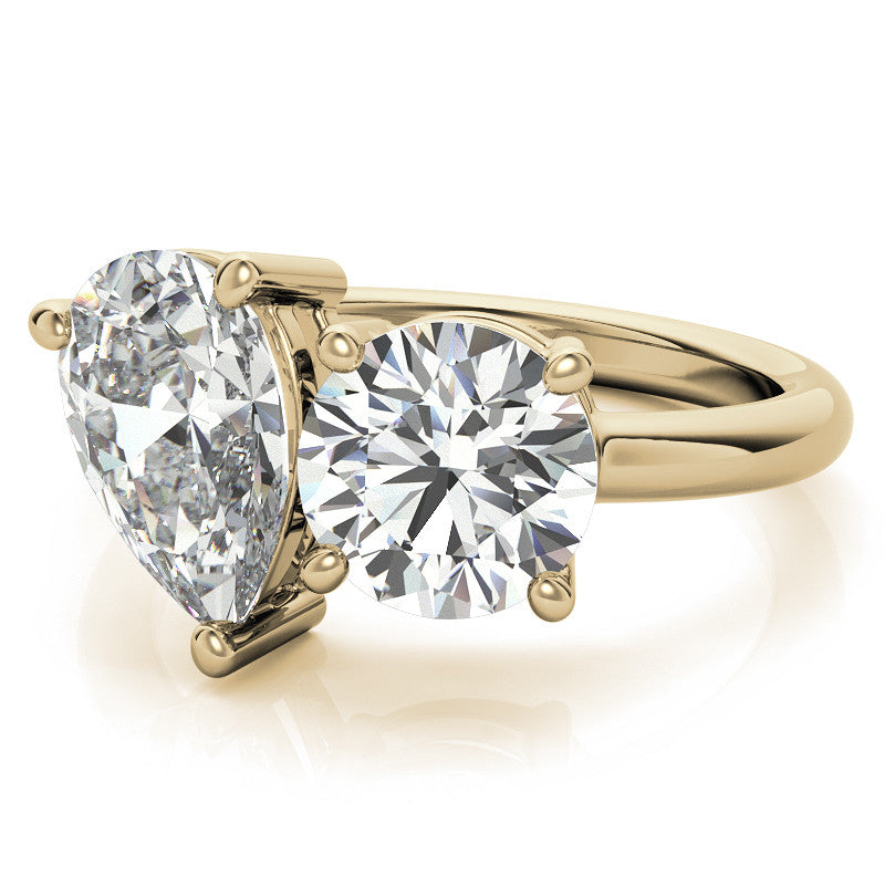 Unique Round and Pear 2-Stone Moissanite Engagement Ring