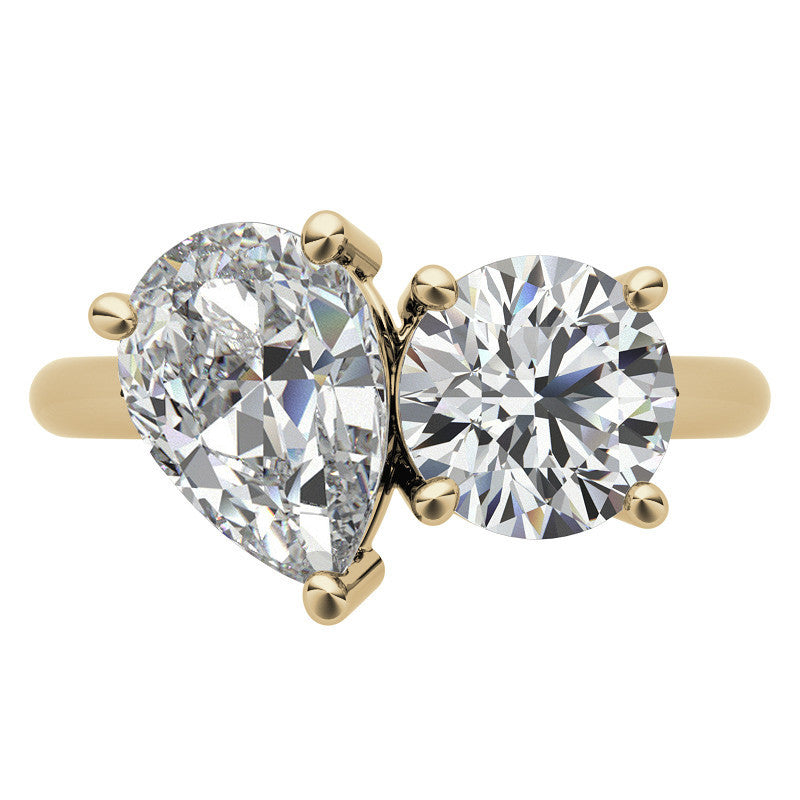 Unique Round and Pear 2-Stone Moissanite Engagement Ring