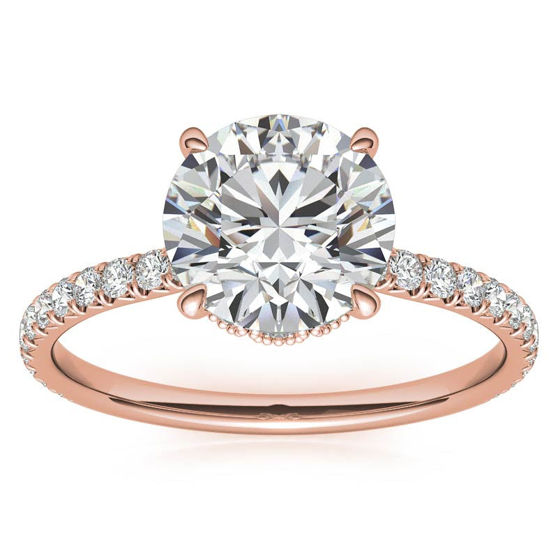 Round Low Set Hidden Halo Moissanite Engagement Ring with Milgrain