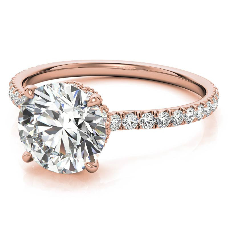Round Low Set Hidden Halo Moissanite Engagement Ring with Milgrain