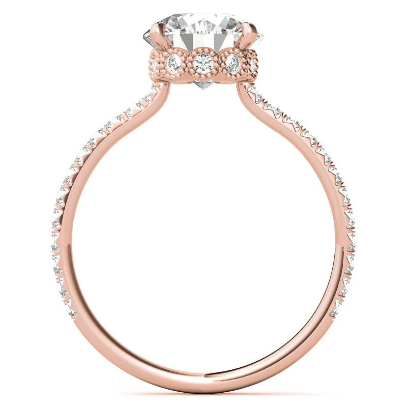 Round Low Set Hidden Halo Moissanite Engagement Ring with Milgrain