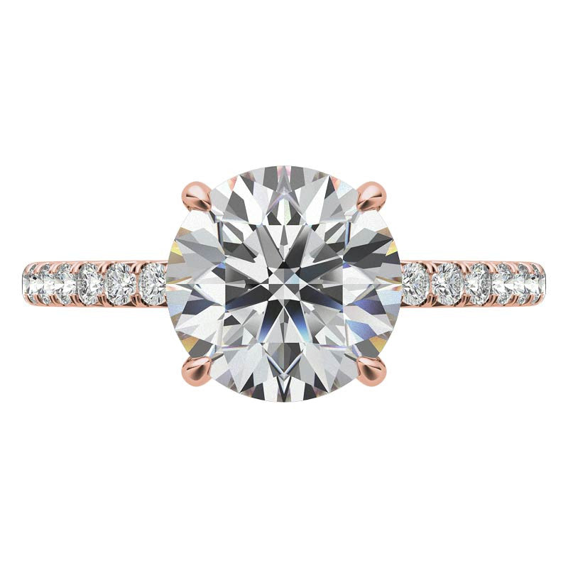 Round Low Set Hidden Halo Moissanite Engagement Ring with Milgrain