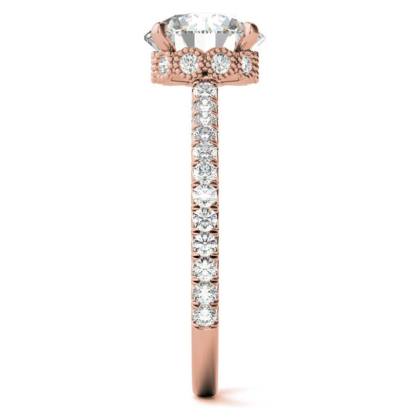 Round Low Set Hidden Halo Moissanite Engagement Ring with Milgrain
