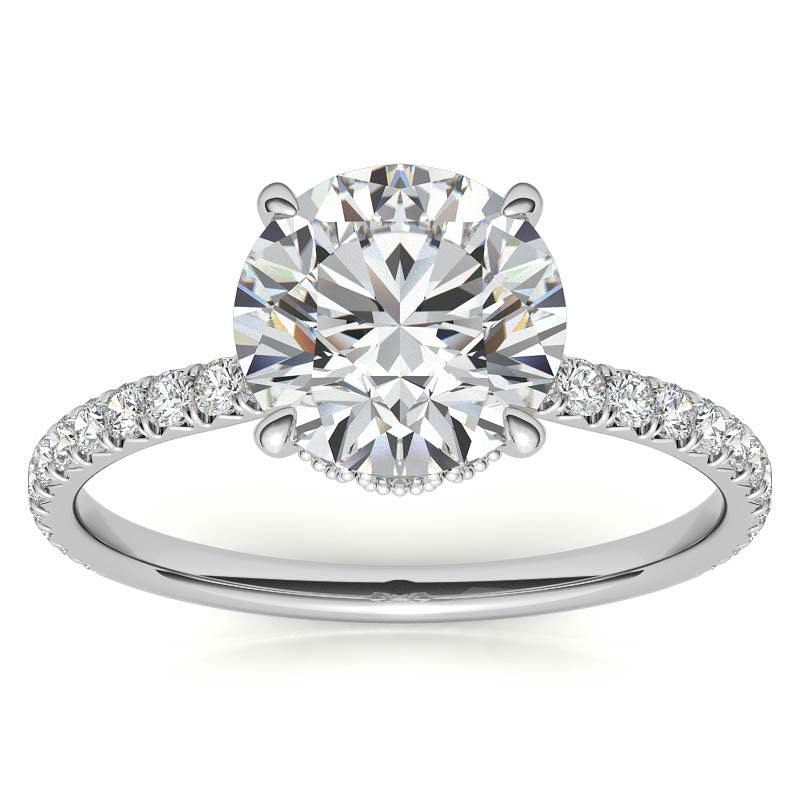 Round Low Set Hidden Halo Moissanite Engagement Ring with Milgrain