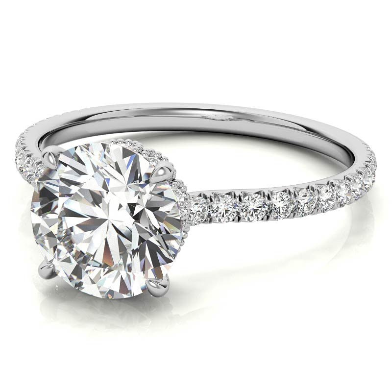 Round Low Set Hidden Halo Moissanite Engagement Ring with Milgrain