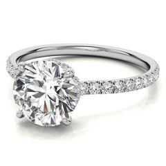 Round Low Set Hidden Halo Moissanite Engagement Ring with Milgrain
