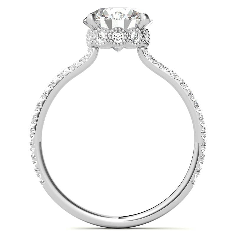 Round Low Set Hidden Halo Moissanite Engagement Ring with Milgrain