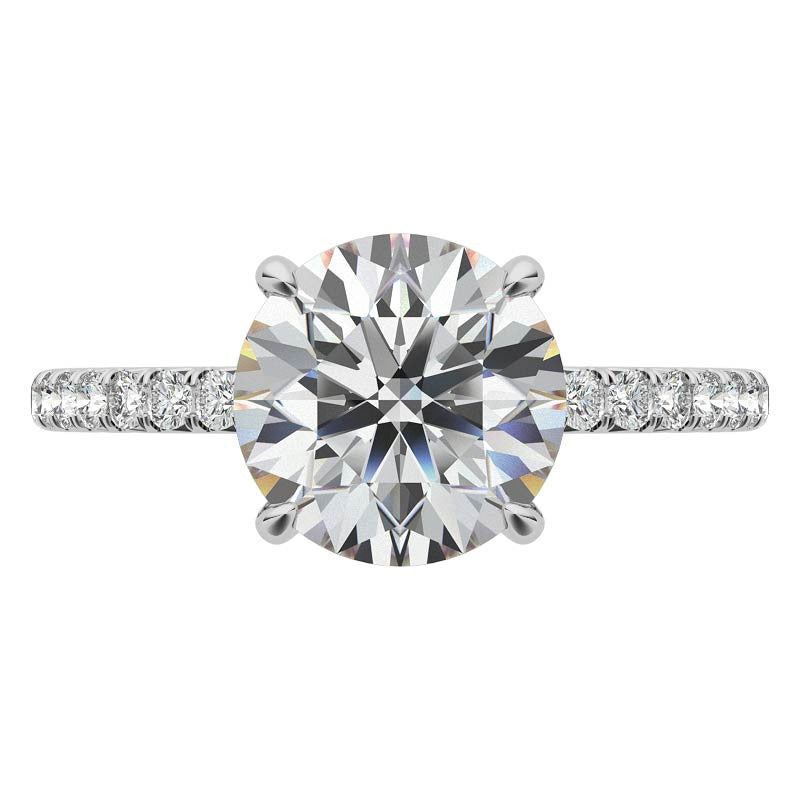 Round Low Set Hidden Halo Moissanite Engagement Ring with Milgrain