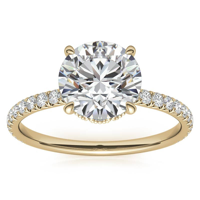 Round Low Set Hidden Halo Moissanite Engagement Ring with Milgrain