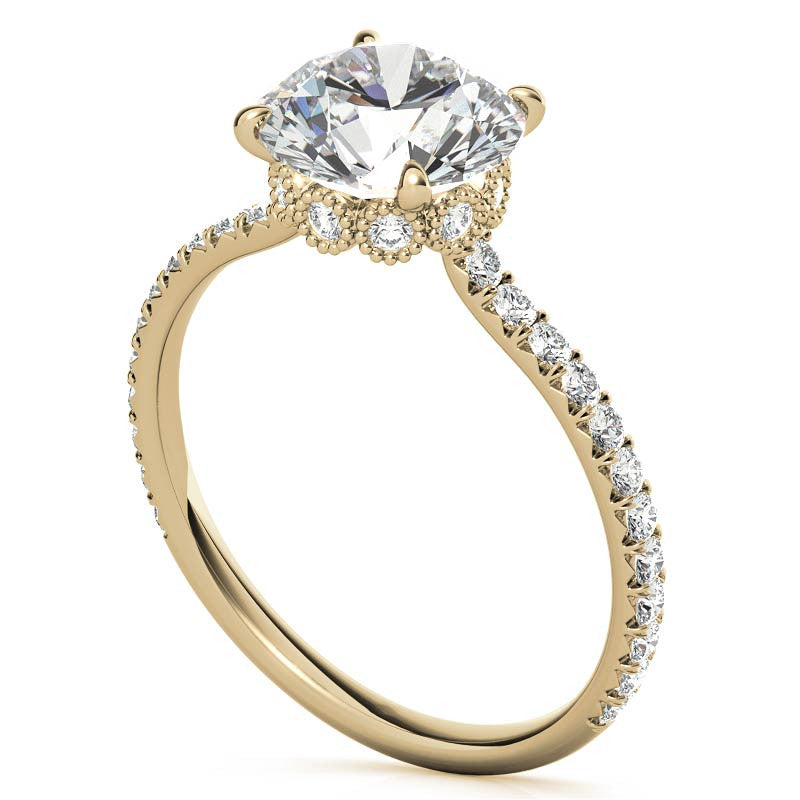 Round Low Set Hidden Halo Moissanite Engagement Ring with Milgrain