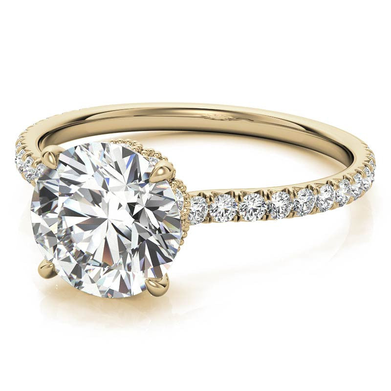 Round Low Set Hidden Halo Moissanite Engagement Ring with Milgrain