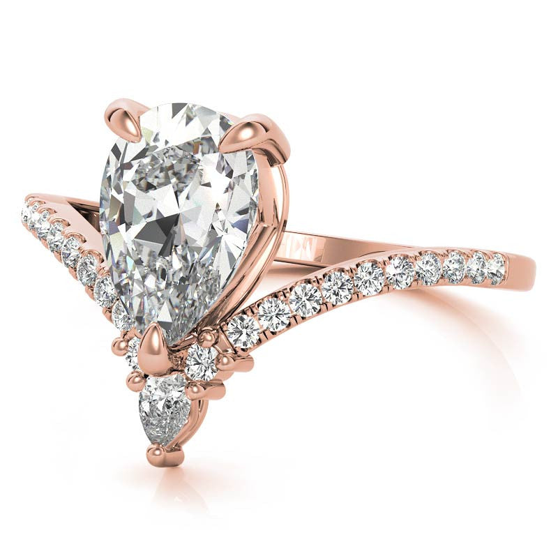 Chevron Shaped Pear Moissanite Engagement Ring