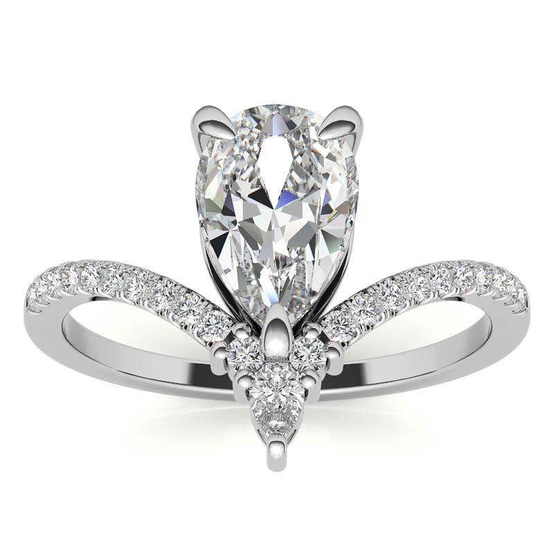 Chevron Shaped Pear Moissanite Engagement Ring