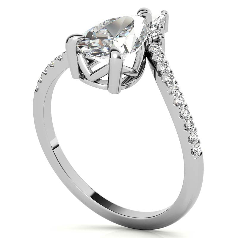 Chevron Shaped Pear Moissanite Engagement Ring