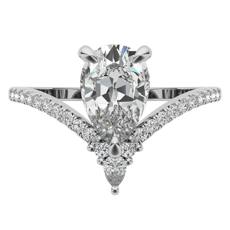 Chevron Shaped Pear Moissanite Engagement Ring