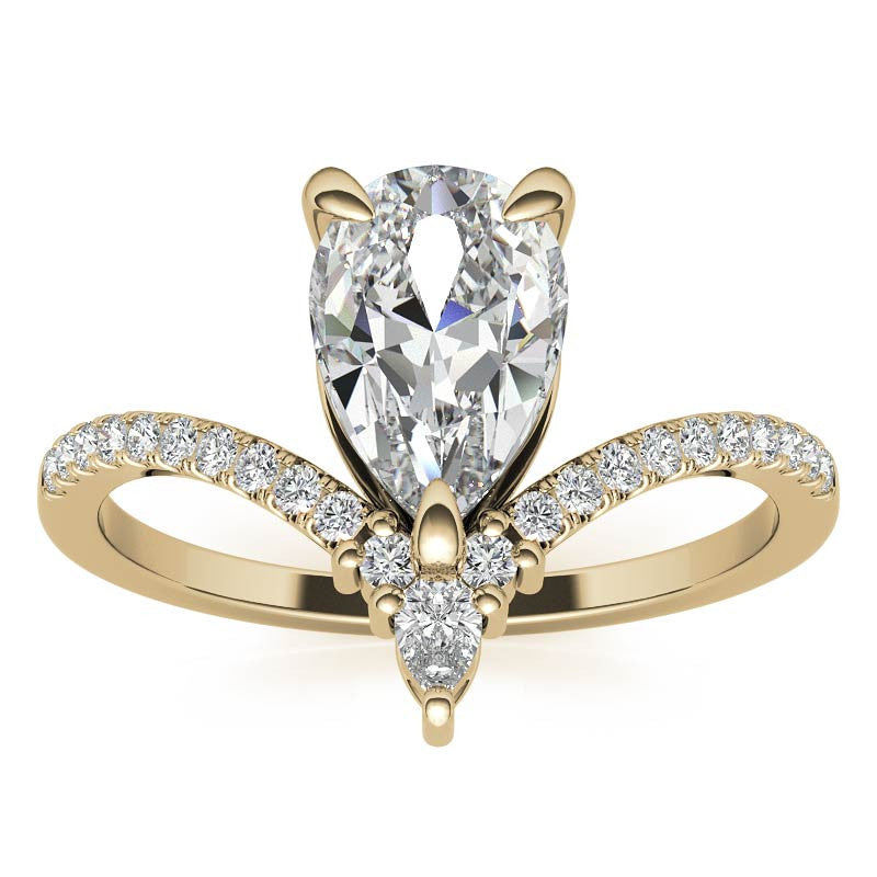 Chevron Shaped Pear Moissanite Engagement Ring