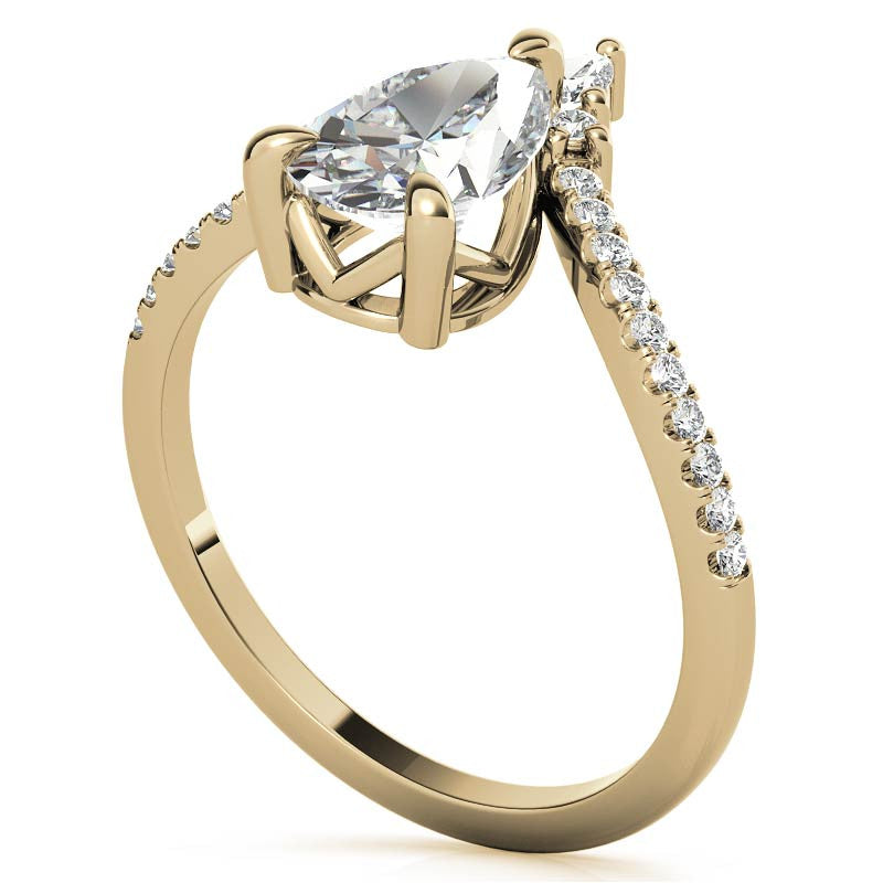 Chevron Shaped Pear Moissanite Engagement Ring