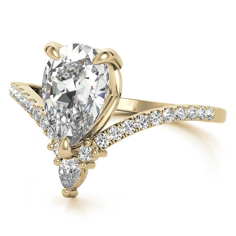 Chevron Shaped Pear Moissanite Engagement Ring