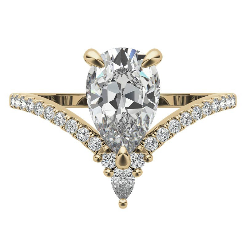 Chevron Shaped Pear Moissanite Engagement Ring