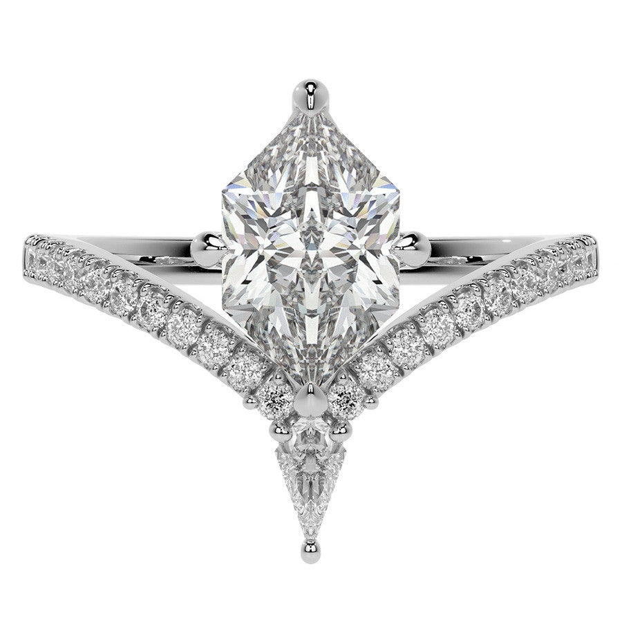 Chevron Shaped Duchess Marquise Moissanite Engagement Ring