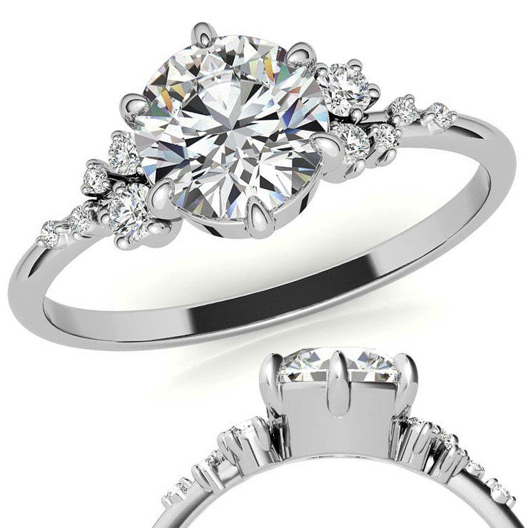 Round Brilliant Moissanite Scatter Design Engagement Ring