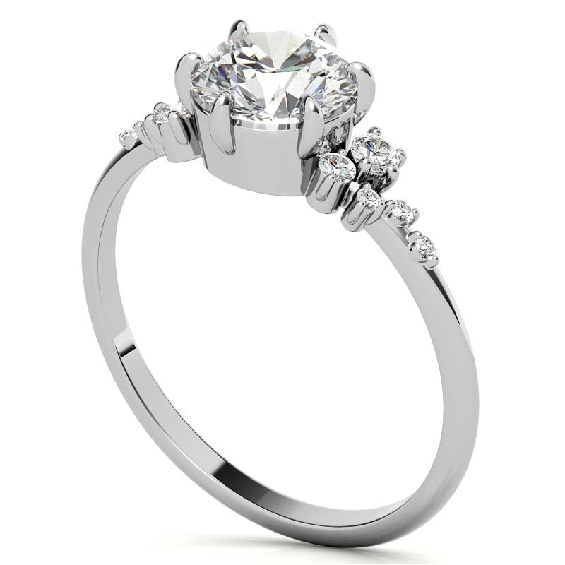 Round Brilliant Moissanite Scatter Design Engagement Ring