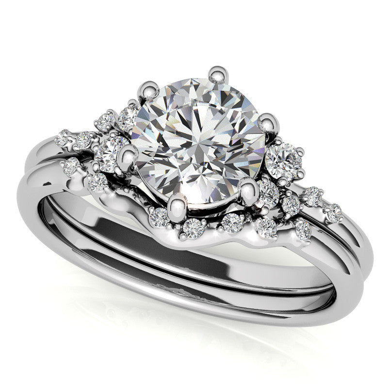 Round Brilliant Moissanite Scatter Design Engagement Ring
