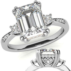 Emerald / Radiant Scroll Accent Moissanite Engagement Ring