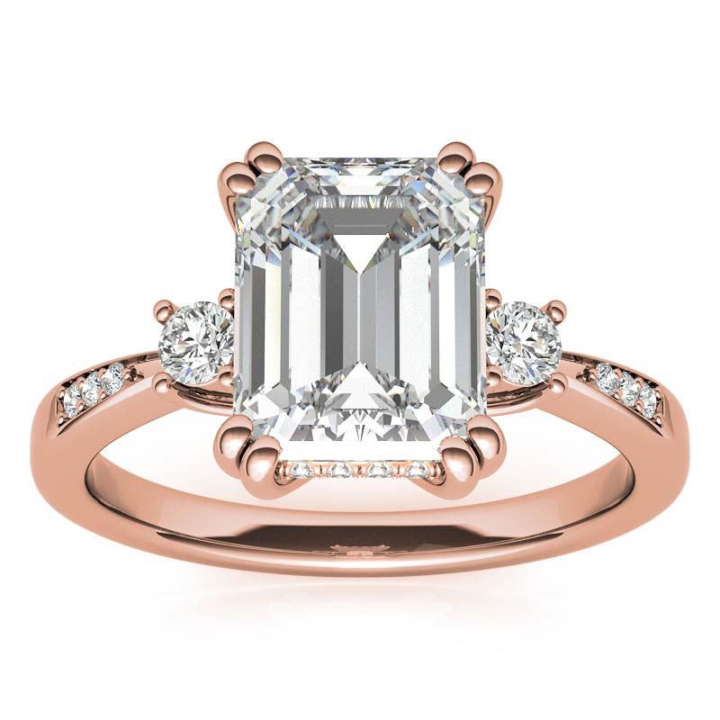 Emerald / Radiant Scroll Accent Moissanite Engagement Ring