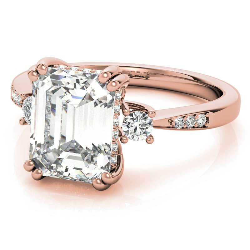 Emerald / Radiant Scroll Accent Moissanite Engagement Ring