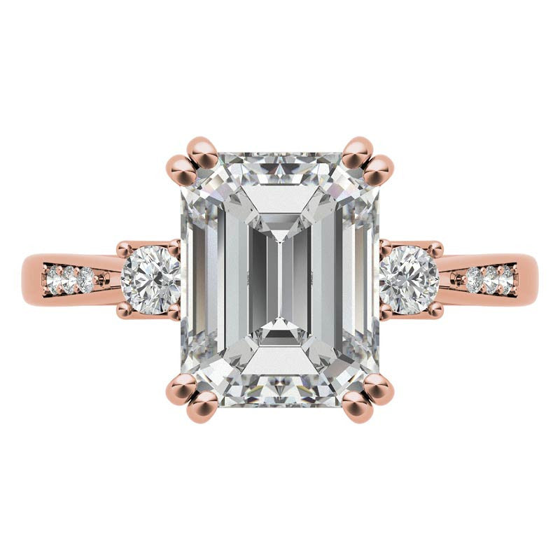 Emerald / Radiant Scroll Accent Moissanite Engagement Ring