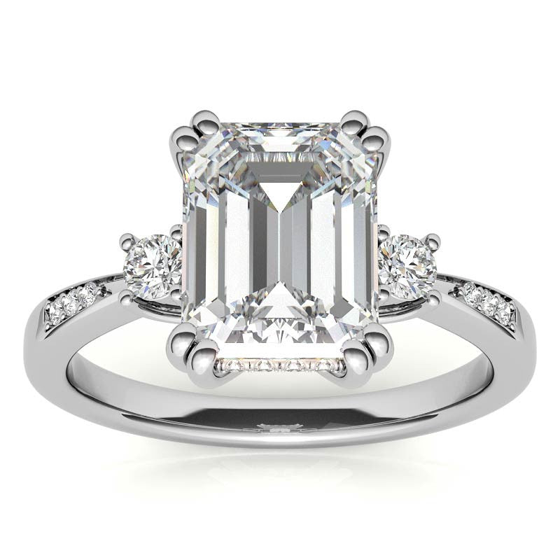 Emerald / Radiant Scroll Accent Moissanite Engagement Ring